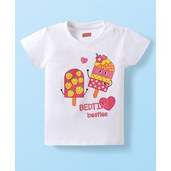 Babyhug Cotton Knit Half Sleeves Shorts Night Suit with Popsicle Print - White & Pink