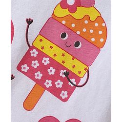 Babyhug Cotton Knit Half Sleeves Shorts Night Suit with Popsicle Print - White & Pink