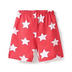 Babyhug Cotton Knit Half Sleeves Shorts Night Suit with Text & Stars Print - Red