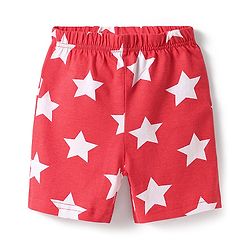 Babyhug Cotton Knit Half Sleeves Shorts Night Suit with Text & Stars Print - Red