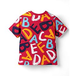 Babyhug 100% Cotton Knit Half Sleeves Co-ords Shorts Night Suit with Alphabet Print - Red