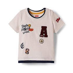 Babyhug Cotton Knit Half Sleeves T-Shirt & Shorts Set with Sports Theme Print & Patch Detailing - White & Blue