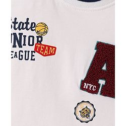 Babyhug Cotton Knit Half Sleeves T-Shirt & Shorts Set with Sports Theme Print & Patch Detailing - White & Blue