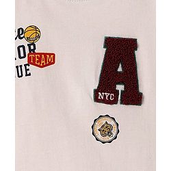 Babyhug Cotton Knit Half Sleeves T-Shirt & Shorts Set with Sports Theme Print & Patch Detailing - White & Blue