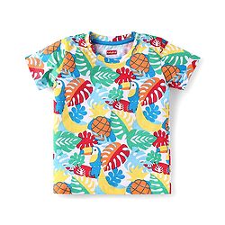 Babyhug Single Jersey Knit Half Sleeves T-Shirt & Shorts Set Toucan Print- White & Blue