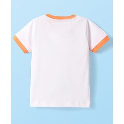 Babyhug Single Jersey Knit Half Sleeves T-Shirt & Shorts Set With Beach Theme Print - White & Orange