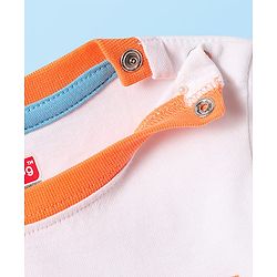 Babyhug Single Jersey Knit Half Sleeves T-Shirt & Shorts Set With Beach Theme Print - White & Orange