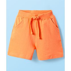 Babyhug Single Jersey Knit Half Sleeves T-Shirt & Shorts Set With Beach Theme Print - White & Orange