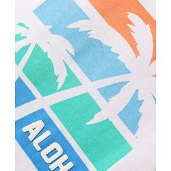 Babyhug Single Jersey Knit Half Sleeves T-Shirt & Shorts Set With Beach Theme Print - White & Orange