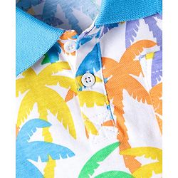 Babyhug 100% Cotton Knit Half Sleeves Tropical Theme Printed Polo T-Shirt & Short Set - Blue