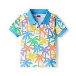 Babyhug 100% Cotton Knit Half Sleeves Tropical Theme Printed Polo T-Shirt & Short Set - Blue