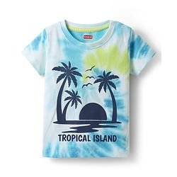 Babyhug Single Jersey Knit Half Sleeves Tie & Dye T-Shirt & Shorts Set with Tropical Theme Print - Light Blue