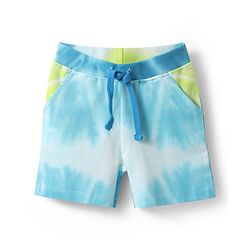 Babyhug Single Jersey Knit Half Sleeves Tie & Dye T-Shirt & Shorts Set with Tropical Theme Print - Light Blue