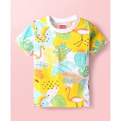 Babyhug Cotton Knit Half Sleeves Shorts Night Suit With Tropical Print - Multicolor