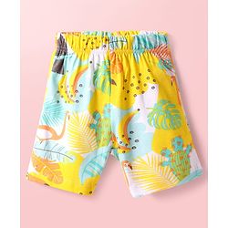Babyhug Cotton Knit Half Sleeves Shorts Night Suit With Tropical Print - Multicolor