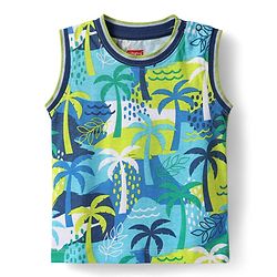 Babyhug Single Jersey Knit Sleeveless Tank T-Shirt & Shorts Set with Tropical Theme Print - Navy Blue