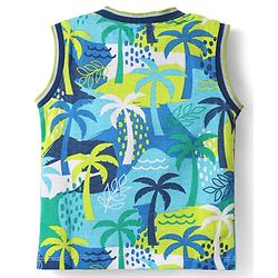 Babyhug Single Jersey Knit Sleeveless Tank T-Shirt & Shorts Set with Tropical Theme Print - Navy Blue
