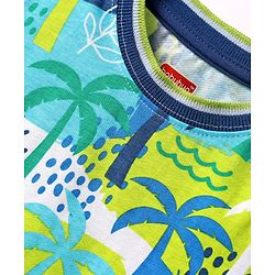 Babyhug Single Jersey Knit Sleeveless Tank T-Shirt & Shorts Set with Tropical Theme Print - Navy Blue