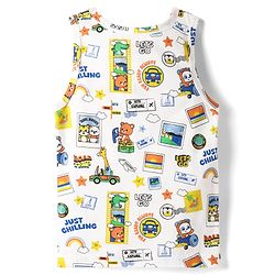Babyhug 100% Cotton Single Jersey Knit Sleeveless Sando & Shorts Set With Vehicle & Animal Print - White & Orange