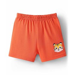 Babyhug 100% Cotton Single Jersey Knit Sleeveless Sando & Shorts Set With Vehicle & Animal Print - White & Orange