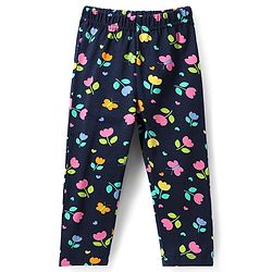 Babyhug Cotton Knit Frill Sleeves Night Suit With Floral & Butterfly Print - Navy Blue