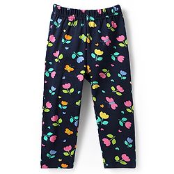 Babyhug Cotton Knit Frill Sleeves Night Suit With Floral & Butterfly Print - Navy Blue