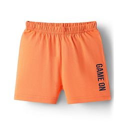 Babyhug 100% Cotton Single Jersey Knit Sleevelss Sando & Shorts Set With Stripes - Orange & Yellow