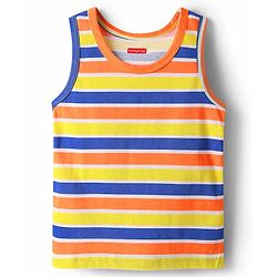 Babyhug 100% Cotton Single Jersey Knit Sleevelss Sando & Shorts Set With Stripes - Orange & Yellow