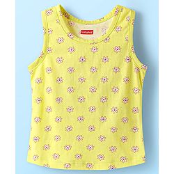 Babyhug 100% Cotton Single Jersey Knit Sleeveless Sando & Shorts Set With Floral & Polka Dots Print - Yellow & Pink