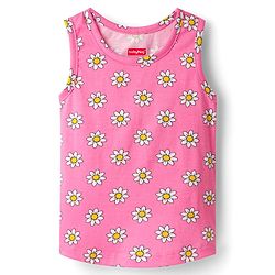 Babyhug 100% Cotton Single Jersey Knit Sando & Shorts Set With Floral & Polka Dots Print - Pink & Yellow