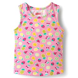 Babyhug 100% Cotton Single Jersey Knit Sando & Shorts Set With Fruit Print - Pink