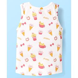 Babyhug 100% Cotton Knit Sleeveless Sando Vest & Shorts Set With Ice Cream Print - White & Pink