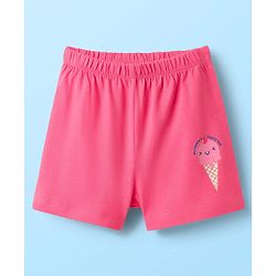 Babyhug 100% Cotton Knit Sleeveless Sando Vest & Shorts Set With Ice Cream Print - White & Pink