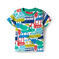 Babyhug Cotton Knit Half Sleeves Co-ords Night Suit with Vehicle Print - Light Green