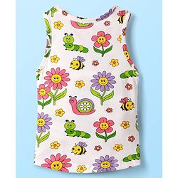Babyhug 100% Cotton Single Jersey Knit Sando & Shorts Set With Floral Print - White & Yellow