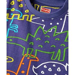 Babyhug Cotton Knit Half Sleeves Shorts Co-ord Night Suit With Dino Print - Purple