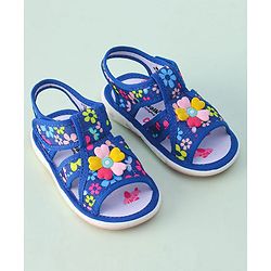 Cute Walk by Babyhug Sandals with Velcro Closure & Floral Applique - Blue