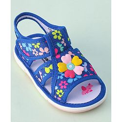 Cute Walk by Babyhug Sandals with Velcro Closure & Floral Applique - Blue