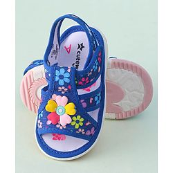Cute Walk by Babyhug Sandals with Velcro Closure & Floral Applique - Blue