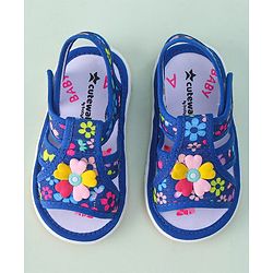 Cute Walk by Babyhug Sandals with Velcro Closure & Floral Applique - Blue