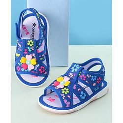 Cute Walk by Babyhug Sandals with Velcro Closure & Floral Applique - Blue