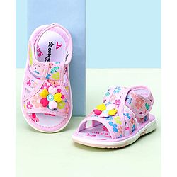 Cute Walk by Babyhug Sandals with Velcro Closure & Floral Applique - Blue