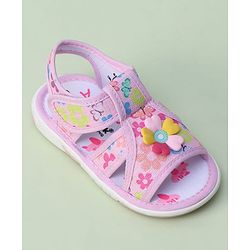 Cute Walk by Babyhug Sandals with Velcro Closure & Floral Applique - Blue