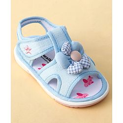 Cute Walk by Babyhug Printed Sandals With Velcro Closure & Floral Applique - Light Blue