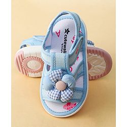 Cute Walk by Babyhug Printed Sandals With Velcro Closure & Floral Applique - Light Blue