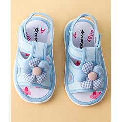 Cute Walk by Babyhug Printed Sandals With Velcro Closure & Floral Applique - Light Blue