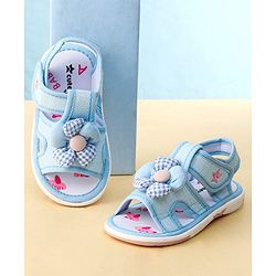 Cute Walk by Babyhug Printed Sandals With Velcro Closure & Floral Applique - Light Blue