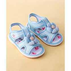 Cute Walk by Babyhug Printed Sandals With Velcro Closure & Floral Applique - Light Blue
