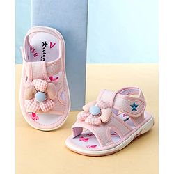 Cute Walk by Babyhug Printed Sandals With Velcro Closure & Floral Applique - Light Blue