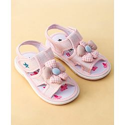 Cute Walk by Babyhug Printed Sandals With Velcro Closure & Floral Applique - Light Blue